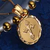 24k guldpläterad katolsk rund medalj Jesus kors Kristus Crucifix hänge Halsband Trendiga Cross Chain Smycken