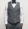 Moda Cinza Noivo Coletes 2019 Homens de Lã Terno Colete Grande Espinha De Peixe Casamento Colete Slim Fit Prom Vest Custom Made