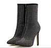 botas Sale-Inverno Quente clássico Sexy nightclub partido Banquet menina de strass em bico fino super-11.5cm botas senhoras de salto alto tornozelo Simples