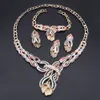 Bridal Dubai Gold Color Crystal Necklace Bracelet Earring Ring Nigerian Wedding Party Women Fashion Jewelry Set