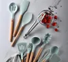 Set di utensili da cucina in silicone Spatola antiaderente Pala Manico in legno Set di utensili da cucina Scatola di immagazzinaggio Utensili da cucina Strumento di cottura della pasticceria YP434