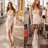 Robes de mariée sirène simples 2019 col en V dentelle robes de mariée dos nu cuisse fendue Boho robe de mariée sur mesure