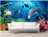3d صور خلفيات 3d الجداريات خلفية مخصصة 3d العالم تحت الماء الدلفين التلفزيون خلفية الجدار الديكور اللوحة papel دي parede