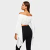 Camisetas de las blusas de las mujeres de la camisa de la blusa blanca del hombro Mujeres Top Top Elegante Sexy Navel Summer Flare Sleeve Plised Sweet Travel Casual Croppe