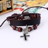 Uppdatera Jesus Cross Armband BEAD Strands L￤der Multilayer Wrap Armband Bangle Manschettsmycken