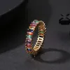 Women Men 6-9 Gold Plated Rainbow Love Rings Wedding Ring Micro Paved 7 Colors Flower Jewelry Lover Gift