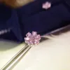 Groothandel-luxe S925 sterling zilver vol roze kristal zon bloem oorbellen voor vrouwen sieraden