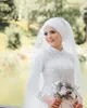 White Muslim Bridal Veils 2019 Beading Pearls Tulle Wedding Hijab for Saudi Arabia Brides Custom Made Fingertip Length Bridal Veil8383636