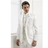 Fashion Groom Tuxedos White Slim Fit Mens Wedding Tuxedos Peak Lapel Man Jacket Blazer Popular 3 Piece Suit(Jacket+Pants+Vest+Tie) 1696