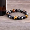 Natural Stone beads Obsidian Hematite Tiger Eye Beads Magnetic Therapy Hematite Anti-Fatigue Slimming Stretch Bracelets for Women & Men 8 10