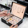 Travel Jewelry Storage Box Women Leather Rectangle Necklace Rings Earrings Packaging Storage Double Layer Jewelry Organizer Case BH2453 TQQ