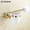 Luxury Golden European style Brass Crystal Toilet Brush Holder,Gold Plated Toilet brush Bathroom Products Bathroom Accessories Y200407