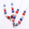 4 juli barn baby mode usa flagga stil hjärta / stjärna hängande halsband diy chunky bubblegum pärlor halsband justera rep