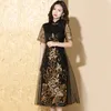 Traditionelles chinesisches Abendkleid für Damen, modisches Cheongsam, elegante Party, Qipao, halbe Ärmel, Robe, orientalischer Stil, asiatische ethnische Kleidung