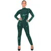 Plus Size Sexy PVC Z Długim Rękawem Catsuit Lady Wysokiej Neck Kombinezon z otwartym krocze Zipper Wysokiej Jakości Stripper Pole Dance Costume