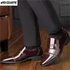 Weinuote Nowy Design Mężczyźni Anglia Formalne Skórzane Buty Ślubne Suknia Oxford Obuwie Męskie Dorywczo Slip On Shoes Siate Toe