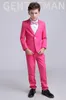 Nouveau Populaire Rose Chaud Garçons Occasion Formelle Smokings Peak Revers Enfants Smokings De Mariage Enfant Fête De Vacances Blazer Costume (Veste + Pantalon + Cravate) 92