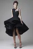 2019 New Krikor Jabotian Evening Gowns Hand Made Flower Jewel Neck Hi Lo Prom Dress Little Black Sexy Vestidos Festa