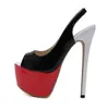 kutu ile 2020 kırmızı siyah patchwork ultra yüksek topuk 16cm tasarımcısı düğün topuklu ayakkabı gelin pompalar