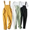 Korean Style Preppy Big Pocket Loose Overalls Streetwear Salopette Femme Dungarees For Women Suspenders Green Yellow Jumpsuit Y19051501