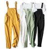 Macacões Soltos Estilo Coreano Preppy Big Pocket Streetwear Salopette Femme Dungarees Para Mulheres Suspensórios Macacão Verde Amarelo Y19051501