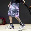 Fashion-Gothic Gradient Gradient Tie-Barwiący Luźne Prosto lufowane Fiveminute Spodnie Mężczyźni Noszenie Hip-Hop Creped Shorts Shorts Wall Hommes