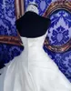 Vestidos de novia de vestidos de pelota Vintage Apliques de encaje de cuello alto Organa Ruffles Tiertos Pearas Maneceless Capilla Vestidos nupciales formales