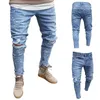 Mens Biker Demin Jeans Stretch Vernietigd Ripped Broek Gedrukt Mode Ontwerp Zachte Skinny Hole JEANS voor mannelijke bodems