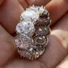 Rulalei El Yapımı Lüks Takı 925 Ayar Gümüş Oval Kesim Beyaz Topaz Açacağı Gemstone Promise Kadın CZ Düğün Nişan Gelin Yüzük Hediye