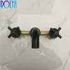 ROLYA Wholesale Solid Brass Construction Matte Black Dual Handles Wall Mounting Bathroom Faucet Basin Mixer Set