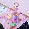 Nuevo llavero de pastel de macarrón, llavero bonito a la moda, bolso con abalorio, llavero de coche, regalo de fiesta de boda, joyería para mujeres y hombres