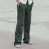 Casual Pants for Men Cotton Linen Straight Byxor White Linne Elastic Midje Leisure Beach Man's Full Pants Plus Size V191028