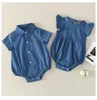 Pagliaccetti in denim a manica corta pagliaccetto monopezzo per neonato neonato moda abbigliamento materiale morbido