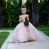 2019 Söt Rosa Blush Flower Girls Klänning Högkvalitativa Spaghetti Straps Junior Golvlängd Lång Särskilt Occasion Dress Pageant Dress