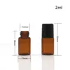 Garrafas de perfume de óleo essencial de esferas de rolos âmbar 1ml 2ml rolo de amostra em garrafas de vidro de bola de rolos para viagens 100 pcs / lote