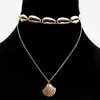 Puka Shell Necklaces Metal Double Chain Chokers Alloy Scallop Hängande Halsband National Style Gold and Silver