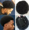 Full Lace Toupee Brazilian Virgin Remy Human Hair Replacement Jet Black #1 4mm Afro Curl Mens Hairpieces for Black Men