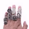 20 stycken blandar kvinnor vintage ring hela antik silverpläterad boho gotisk bladblomma uttalande ringar män smycken2110050