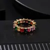 Kvinnor Män 6-9 Förgylld Rainbow Love Rings Wedding Ring Micro Paved 7 Färger Blomma Smycken Lover Gift