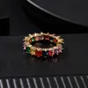 Women Men 6-9 Gold Plated Rainbow Love Rings Wedding Ring Micro Paved 7 Colors Flower Jewelry Lover Gift