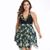 2019 nuevo traje de baño de talla grande 6XL Tankini Set mujer traje de baño de dos piezas estampado Halter traje de baño de cintura alta Bikinis traje de baño