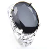 Luckyshine svart ovala kvinnor kristall zircon ring silver mode vintage rings smycken nytt