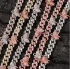 YISHOP4U Mini Butterfly Chain with 4Butterflies Pink 9MM Cuban Choker Cz Punk Miami Link Hip Hop Jewelry 14-20inch2751