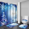 Merry Christmas Waterproof Bath Shower Curtain Christmas Santa Claus Bath Mat Lid Toilet Cover Polyester Flannel Shower Curtain T6491348