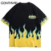 Gonthwid 힙합 화재 불꽃 인쇄 T 셔츠 Streetwear 2019 여름 남성 캐주얼 짧은 소매 Tshirts 남성 패션 코튼 상단 티셔츠 Y19072201