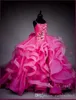 2022 New Fucsia Spagheti Ball Gown Flower Girl Abiti Vintage Perline di cristallo Ragazze Formale Festa di compleanno Abiti da spettacolo Abiti da sposa