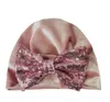 Baby Sequins Bow Turban Girls Girls India Hats Pleuche завязанные твердые черепные колпачки с твердым черепом Новорожденный шляп малыш зимняя фаната младенческая мода аксессуары E6744