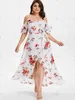 Casual Dresses Plus Storlek 5XL Sommarklänning Kvinnor Kortärmad Kall Skulder Loose Boho Floral Print Lång