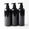 300ML Black PET Round Shoulder Container Liquid Bottle With Plastic Press Pump 300cc Portable Travel Plastic Cosmetic Jar