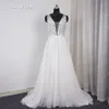 Vestidos de novia sexy con escote en V profundo, frente bajo y espalda, vestido de novia de encaje con cuentas de cristal y perlas, foto real hecha a medida de fábrica